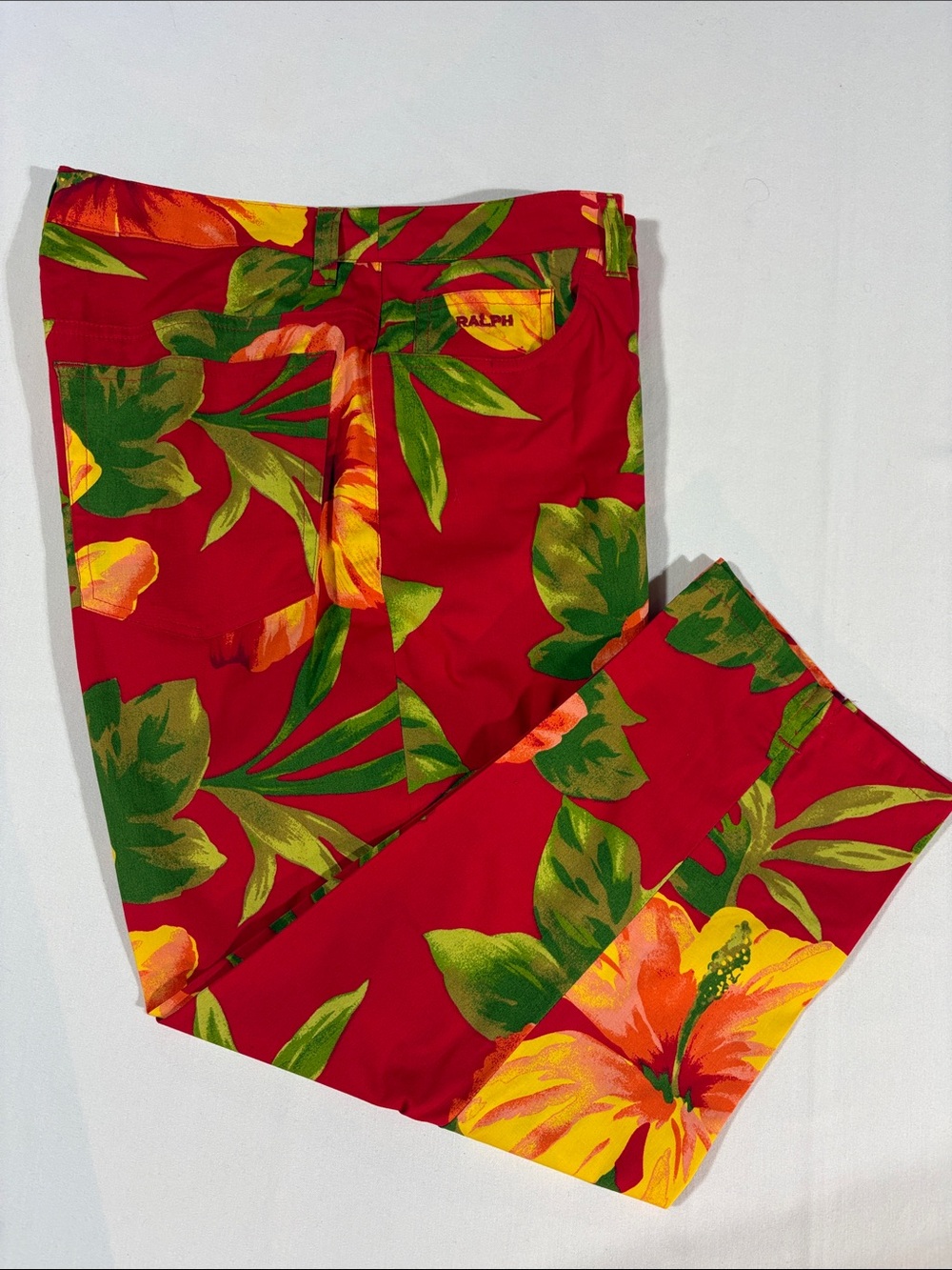 Ralph Lauren Red Floral Capris size 4 Tropical